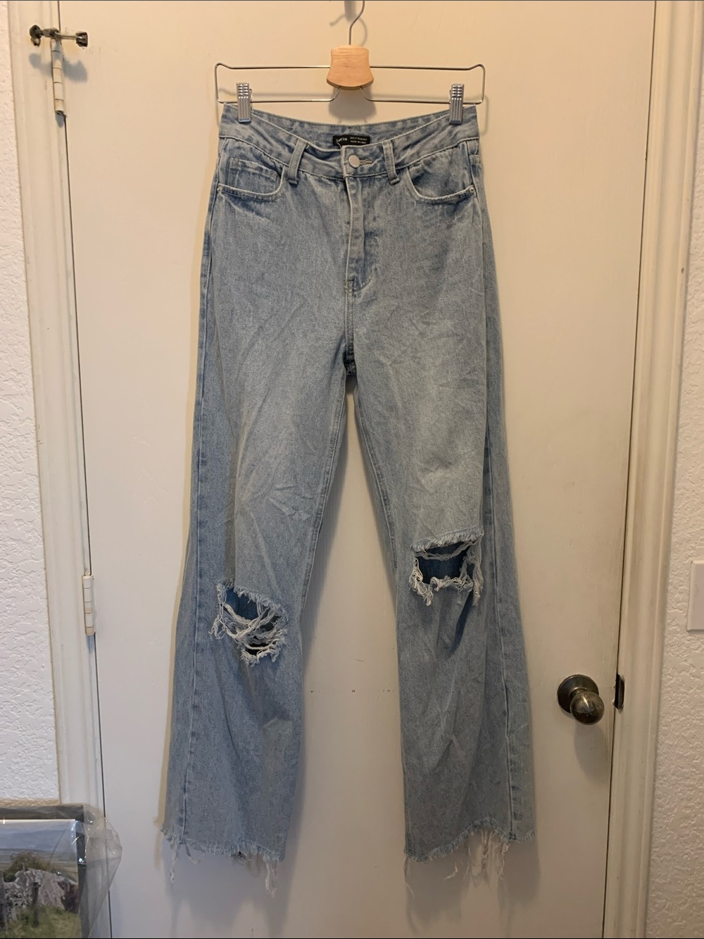 SHEIN Light Blue Distressed Flare Jeans